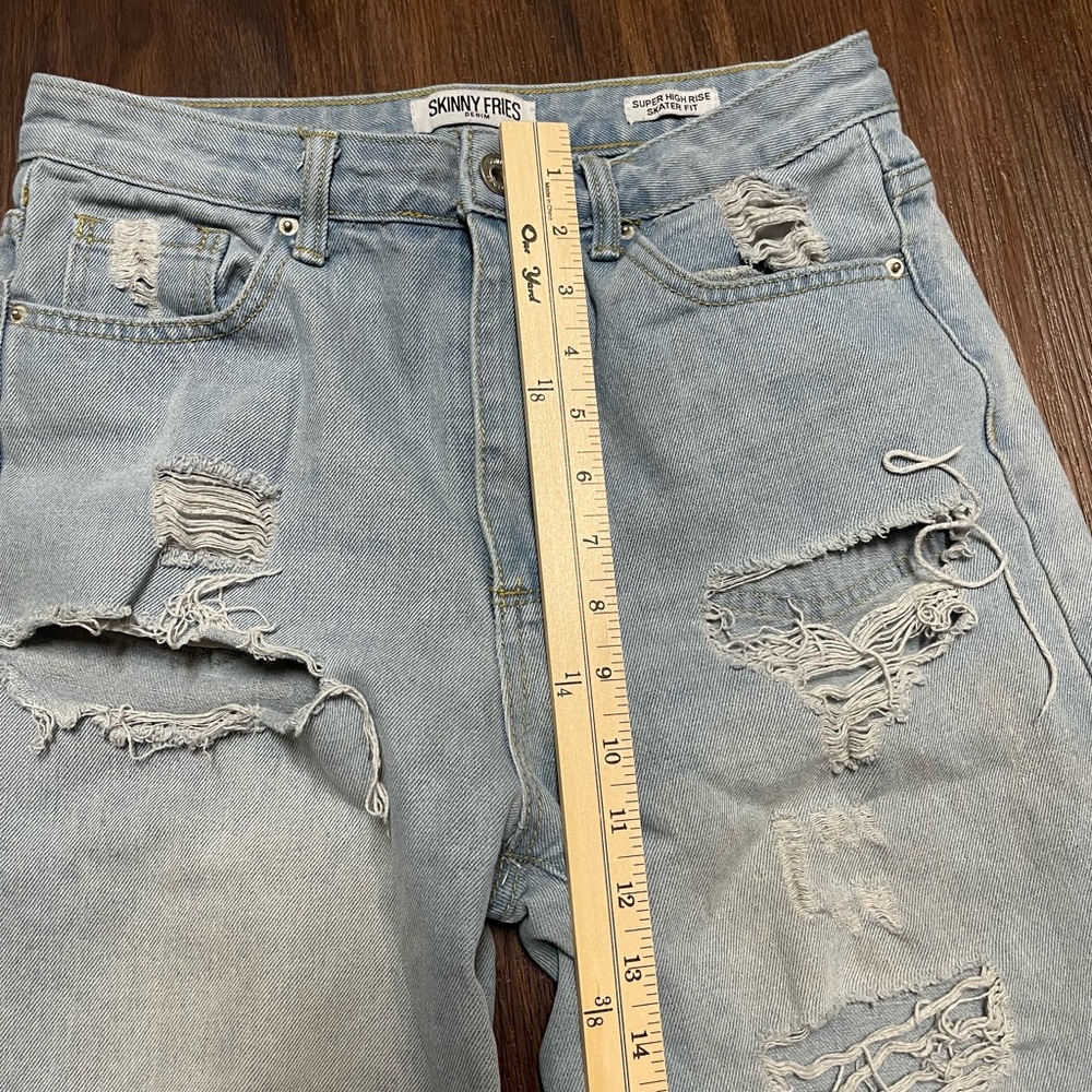Skinny Fries Super High Rise Skater Fit Distressed Jeans - Picture 8 of 11